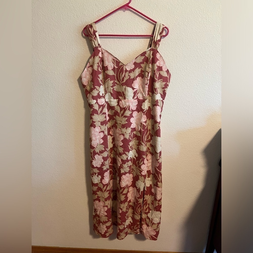Floral Midi Dress in Dusty Rose and Cream